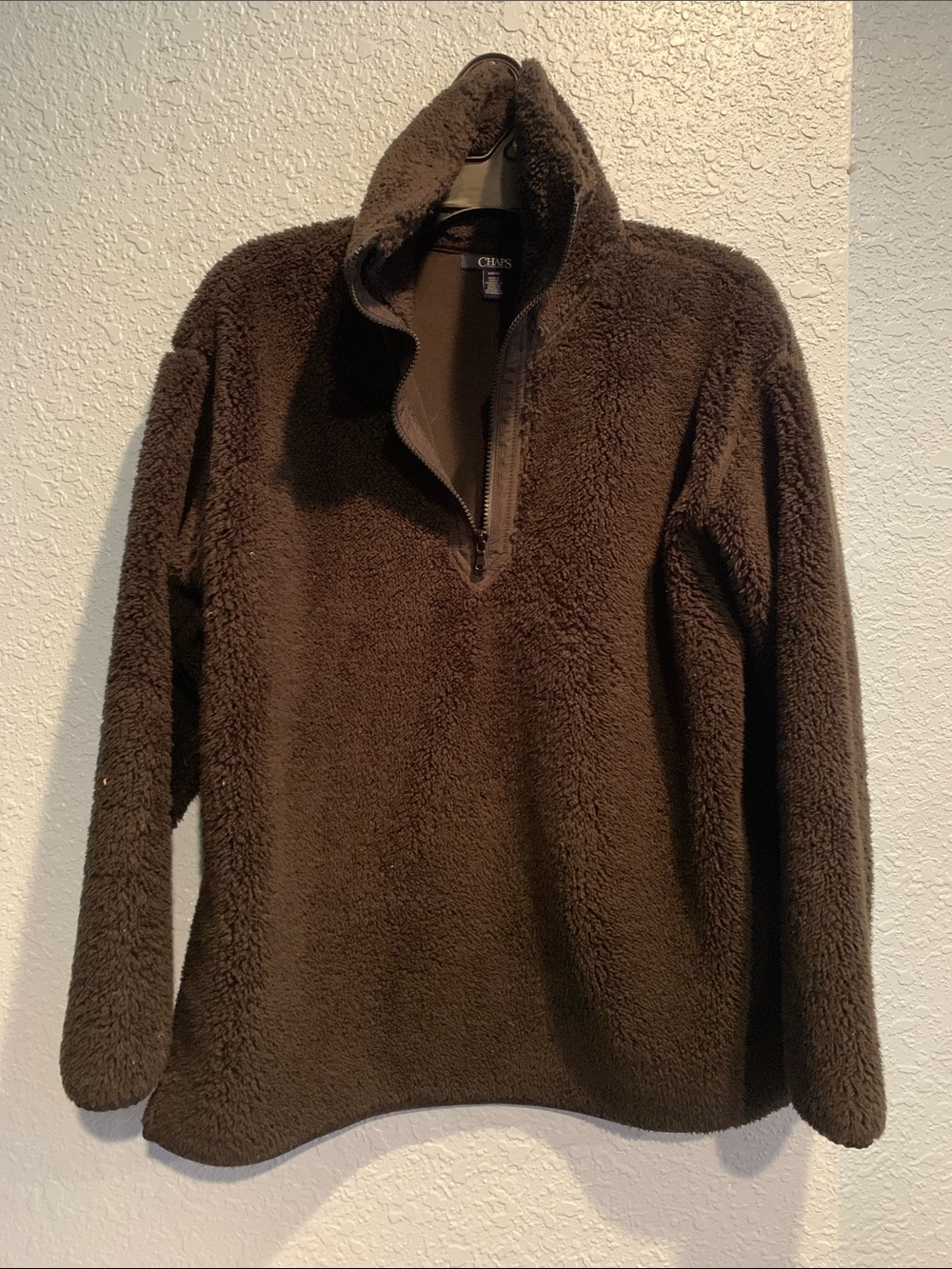 Chaps Men's Dark Brown Sherpa Zip-Up Pullover